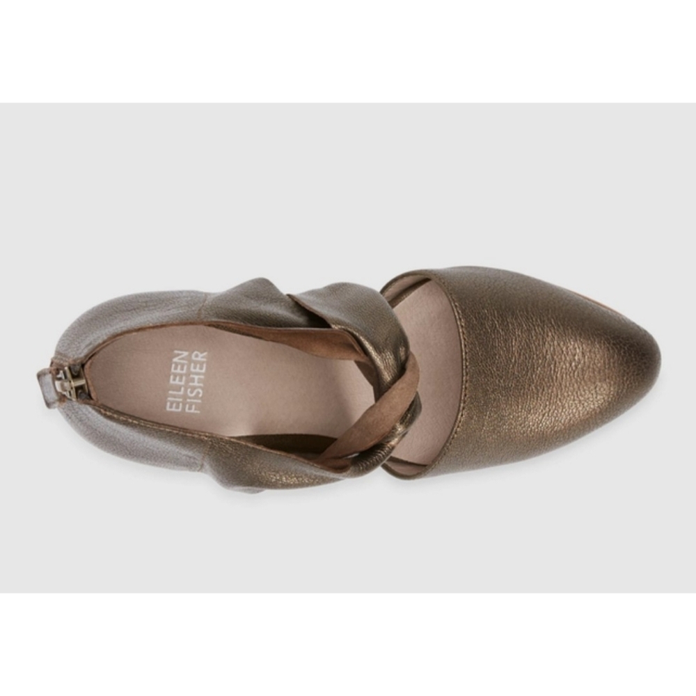 Eileen Fisher 'Mary' Twist Front Metallic Leather Wedge Pump - Bronze - Picture 3 of 16